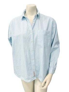 Savage X Fenty Blue & White Striped Oversized Button Down Shirt Size 8-10